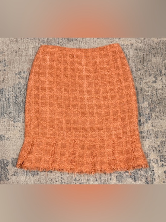 Teri Jon Dresses & Skirts - Final price Rickie Freeman Teri Jon Orange Tweed Fringe Hem Pencil Skirt